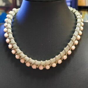 Vintage Nesh and Pink Plastic  Facited Beaded Necklace